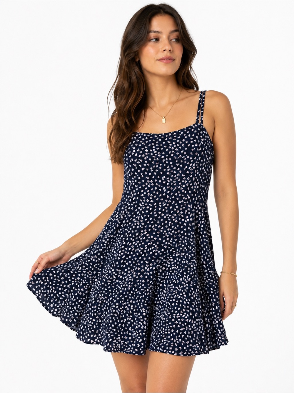 Gap Navy Floral Sundress M Rayon Fit Flare Mini Dress Ditsy Cottagecore Smocked